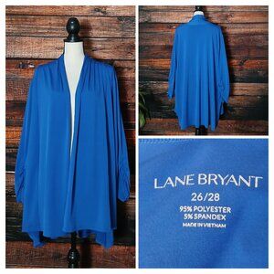 Lane Bryant Cardigan Plus Size 26 28 Royal Blue Open Jacket Topper Ruched Sleeve
